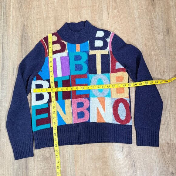 United Colors of Benetton 100% Wool Sweater Mock Neck Maximalist Colorful M - Picture 4 of 7